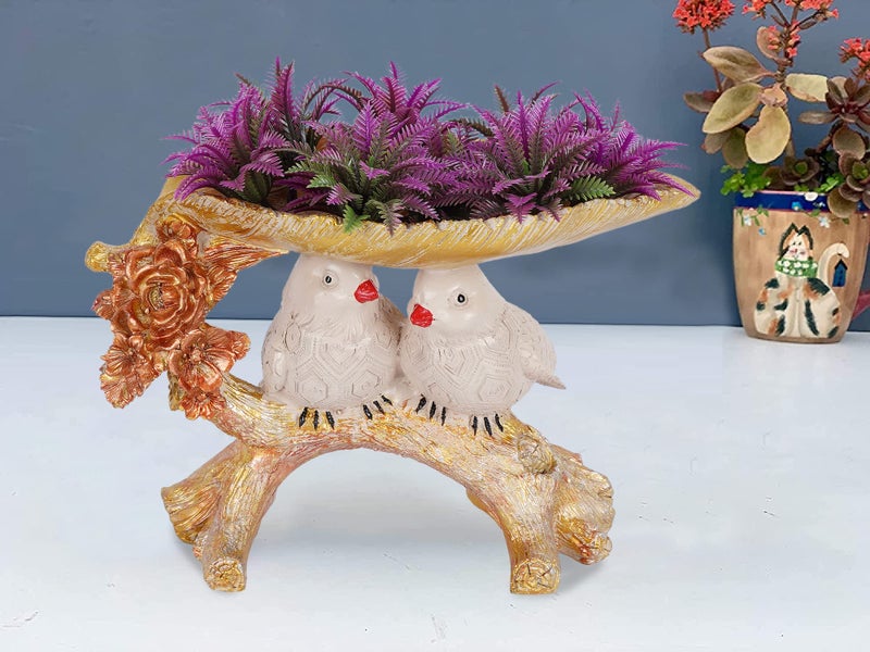 zart 2 Birds Sitting On Tree Branch Figurine Home Decoration Showpiece Chidiya Statue for Home Decor Item Sparrow Pair Showpiece (Pink Platter Birds) - Image 1
