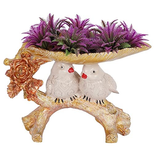 zart 2 Birds Sitting On Tree Branch Figurine Home Decoration Showpiece Chidiya Statue for Home Decor Item Sparrow Pair Showpiece (Pink Platter Birds) - Image 2