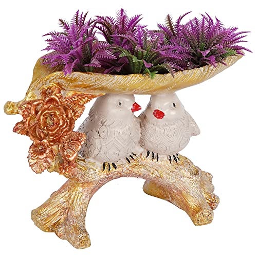 zart 2 Birds Sitting On Tree Branch Figurine Home Decoration Showpiece Chidiya Statue for Home Decor Item Sparrow Pair Showpiece (Pink Platter Birds) - Image 4