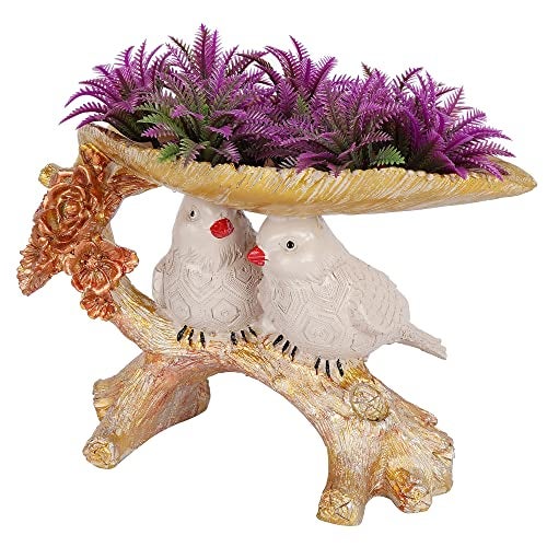 zart 2 Birds Sitting On Tree Branch Figurine Home Decoration Showpiece Chidiya Statue for Home Decor Item Sparrow Pair Showpiece (Pink Platter Birds) - Image 3