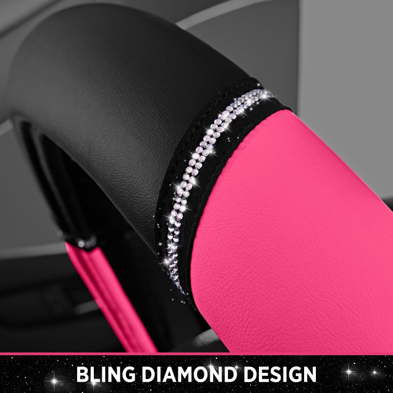 Road Comforts Leather Steering Wheel Cover - Made with PVC Leather - Anti-Slip, Universal Fit 14 1/2 inches to 15 inches - Hot Pink - Image 5
