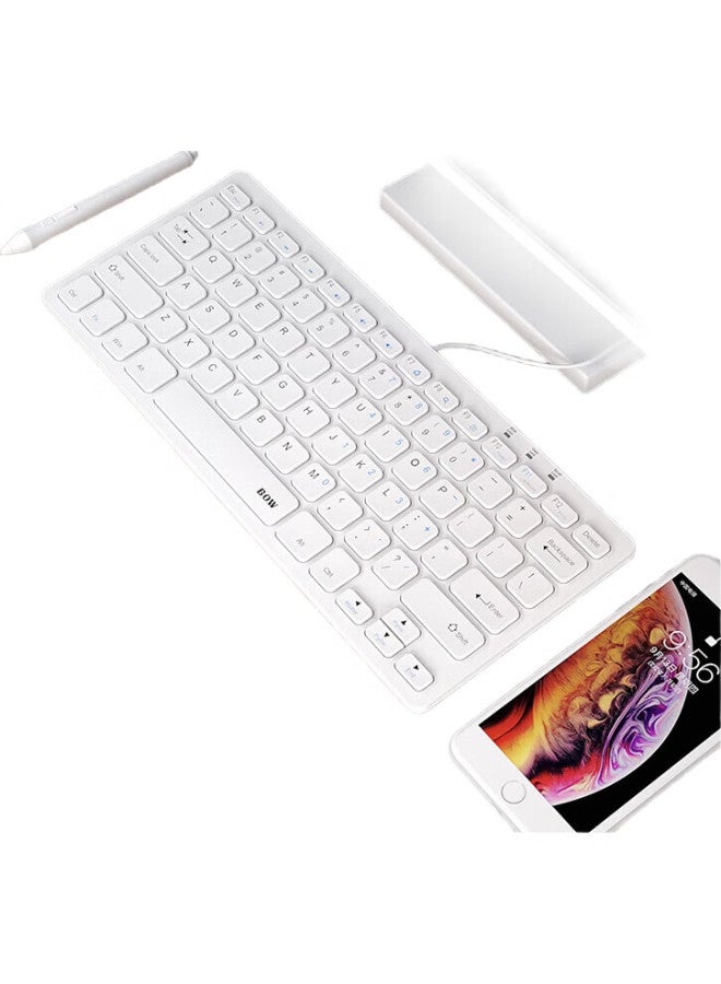 B.O.W Hangshi Hw098A Wired Keyboard, Corporate Procurement Office Keyboard, Ultra-Thin Portable Keyboard 78 Keys, Desktop Laptop Keyboard, Chocolate Keys, White - Image 1