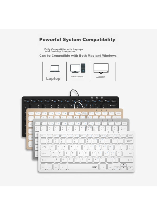 B.o.w Hangshi Hw098a Wired Keyboard, Corporate Procurement Office Keyboard, Ultra-thin Portable Keyboard 78 Keys, Desktop Laptop Keyboard, Chocolate Keys, White - Image 2