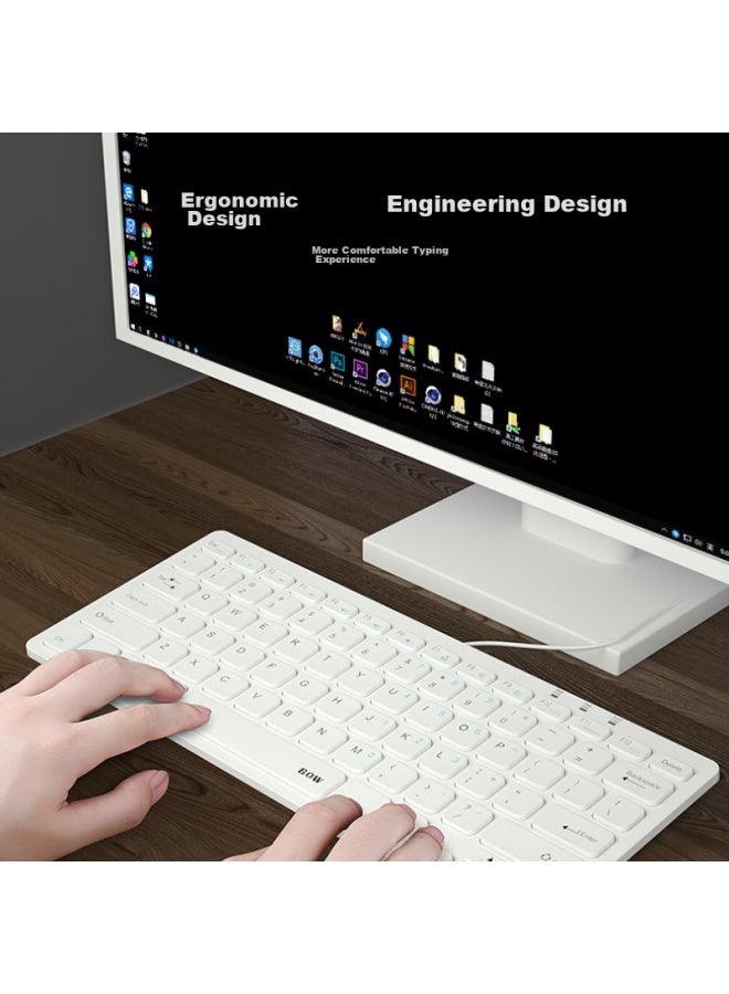 B.o.w Hangshi Hw098a Wired Keyboard, Corporate Procurement Office Keyboard, Ultra-thin Portable Keyboard 78 Keys, Desktop Laptop Keyboard, Chocolate Keys, White - Image 1