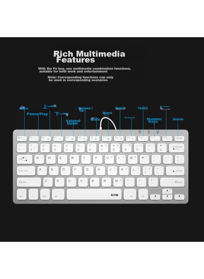 B.o.w Hangshi Hw098a Wired Keyboard, Corporate Procurement Office Keyboard, Ultra-thin Portable Keyboard 78 Keys, Desktop Laptop Keyboard, Chocolate Keys, White - Image 3