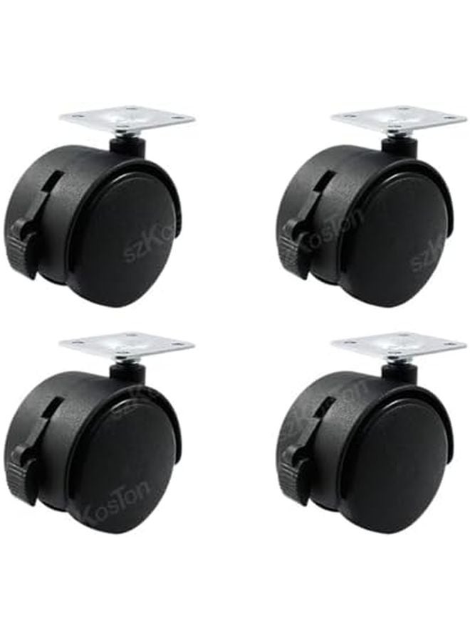 4 Pcs 1.5 Inch Black Nylon Furniture Casters With 4 Brakes Silent Swivel Plate Wheels - Image 1