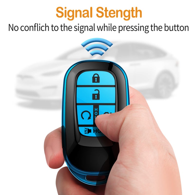 Sindeda for Honda Key fob Cover with Leather Keychain Soft TPU Full Cover Protection,for 2022 2023 2024 2025 Civic Accord HR-V Pilot CR-V,5-Buttons Key Fob Shell(Blue) - Image 5