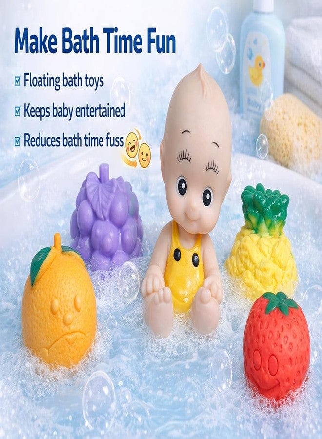 Brand Conquer Baby Bath Toy Set for Babies & Toddlers - Bathtub Toy with Mini Tub, Cute Duck, Frog, Starfish & Squeeze Bath Toys for Kids, Colorful Bath Toys for Baby (Baby and Cute Fruit) - Image 5