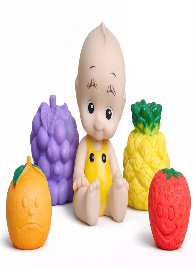 Brand Conquer Baby Bath Toy Set for Babies & Toddlers - Bathtub Toy with Mini Tub, Cute Duck, Frog, Starfish & Squeeze Bath Toys for Kids, Colorful Bath Toys for Baby (Baby and Cute Fruit) - Image 1