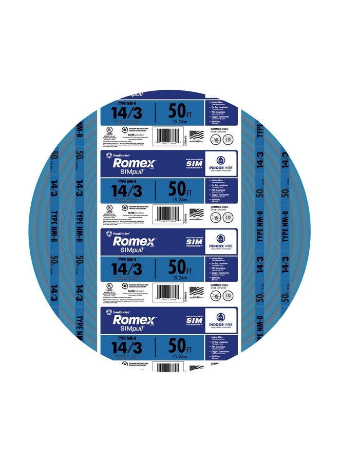 ساوث واير سلك سحب رومكس سيمبول من ساوث واير، قياس ١٤، ٣ موصلات، ٥٠ قدمًا، كابل أبيض/أزرق NM-B، ٦٣٩٤٦٩٢٢ - Image 1
