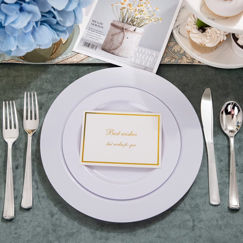 FLOWERCAT 100PCS White Plastic Plates-Heavy Duty White Disposable Plates for Christmas/Easter/Party/Wedding -Serve 50 guests 10.25inch & 7.5inch - Image 5
