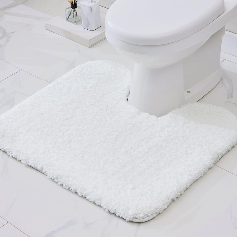 Disolla Toilet Rug U Shaped White 23x24 Machine Washable Non Slip Toilet Floor Mat Soft Plush Contour Rug for Bathroom Floor - Image 2