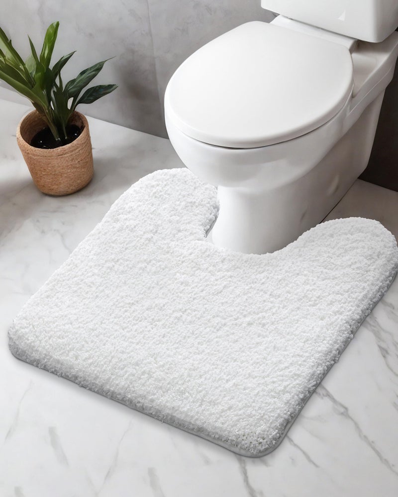 Disolla Toilet Rug U Shaped White 23x24 Machine Washable Non Slip Toilet Floor Mat Soft Plush Contour Rug for Bathroom Floor - Image 1