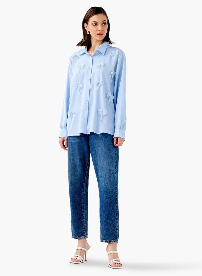 2Xtremz 2Xtremz Embellished Bow Applique Shirt with Long Sleeves