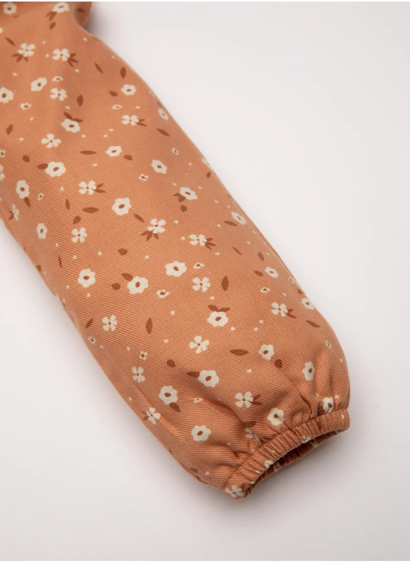 DeFacto Floral Long Sleeve Button-Up Twill Dress