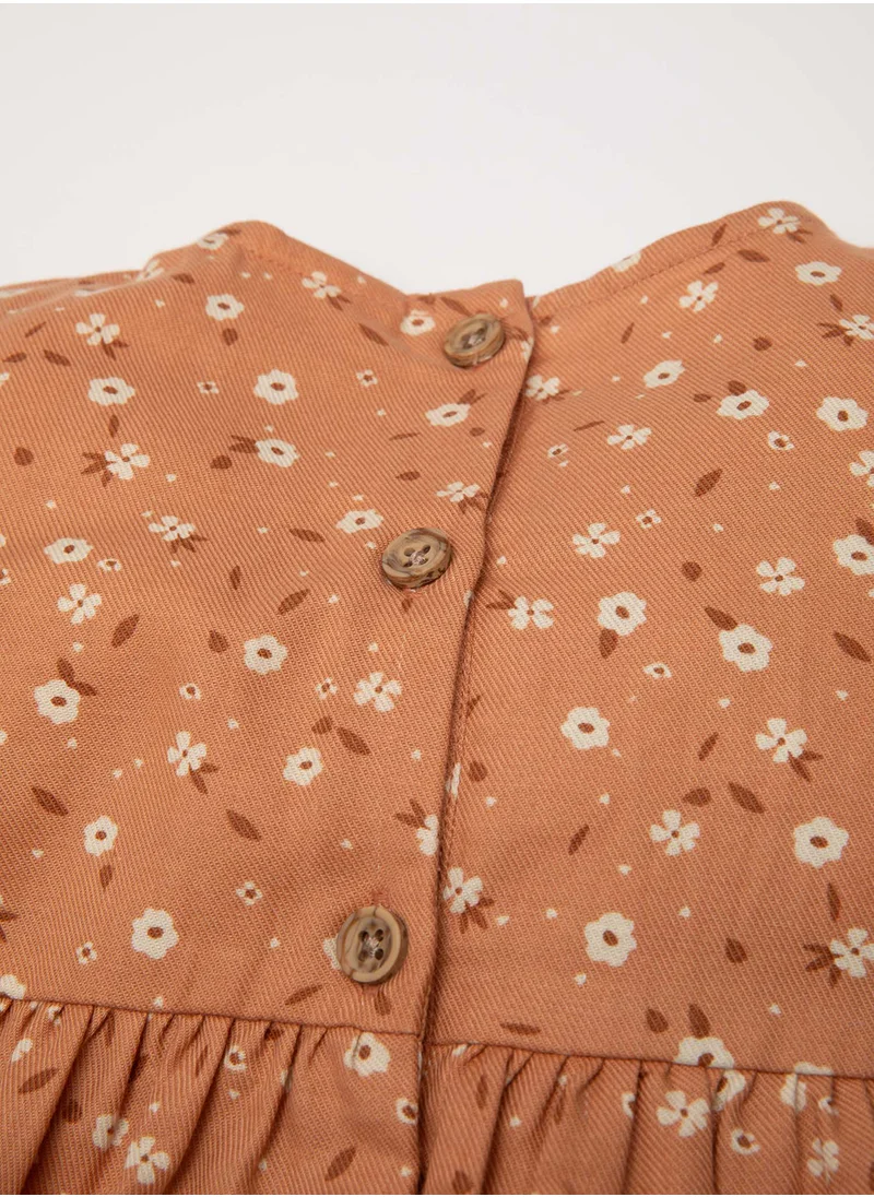 DeFacto Floral Long Sleeve Button-Up Twill Dress