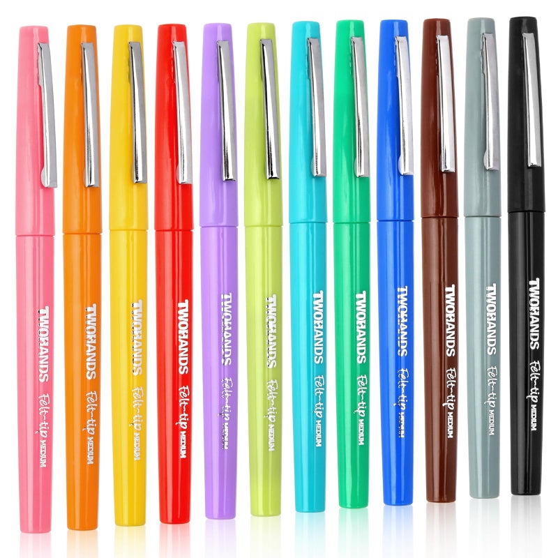 TWOHANDS Felt Tip Pens,Colored Marker Pens, Fine Point, Assorted Colors Fineliners,Colord pens Medium Point (0.7mm) Markers for Coloring, Journaling, Note Taking, 22004 - Image 1