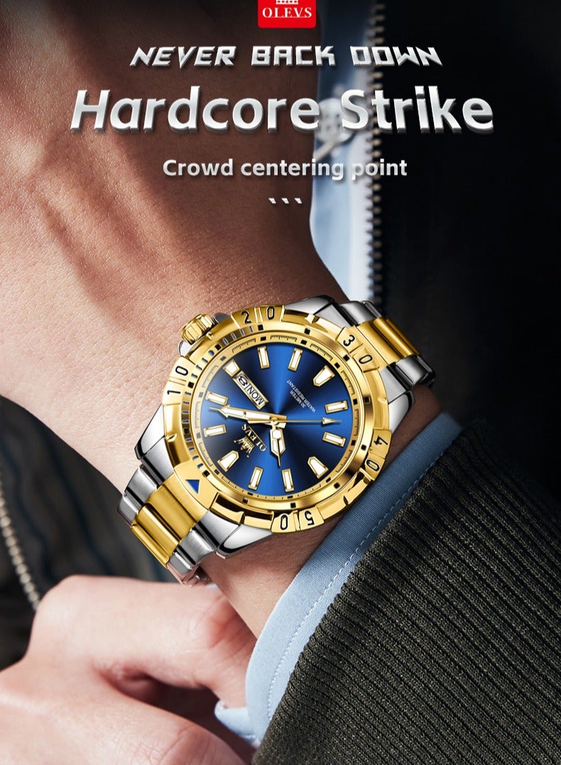 أوليفز Watches for Men Quartz Stainless Steel Water Resistant Watch Business 42mm Gold Blue Quartz Watches - Image 3