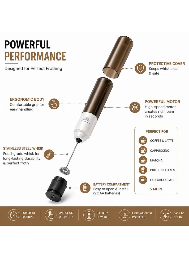 CHEEMAISTIC Electric Milk Frother Handheld Coffee Frother, Portable Stainless Steel Mini Whisk, Ultra Fast Drink Mixer for Coffee, Cappuccino, Latte, Matcha, Hot Chocolate & Creamer, Battery Operated Foam Maker - Coffee Enthusiasts Gift (Black) - Image 2