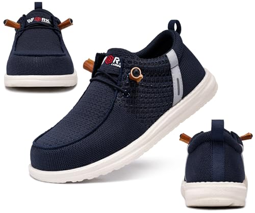 LARNMERN Slip On Steel Toe Shoes Men Lightweight Comfortable Lounging Walking Sneakers Safety Work Steel Toe Loafers (10 Men, Navy Blue) - Image 3