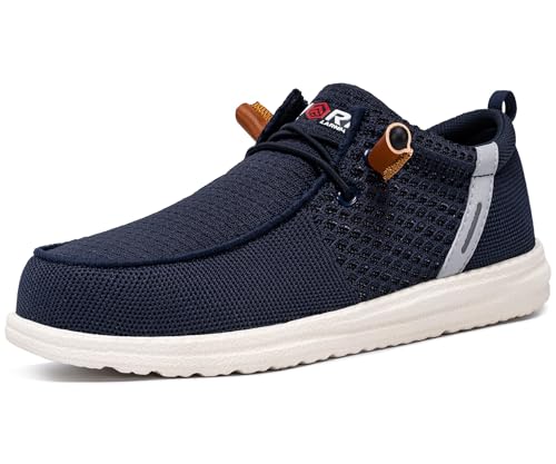 LARNMERN Slip On Steel Toe Shoes Men Lightweight Comfortable Lounging Walking Sneakers Safety Work Steel Toe Loafers (10 Men, Navy Blue) - Image 1
