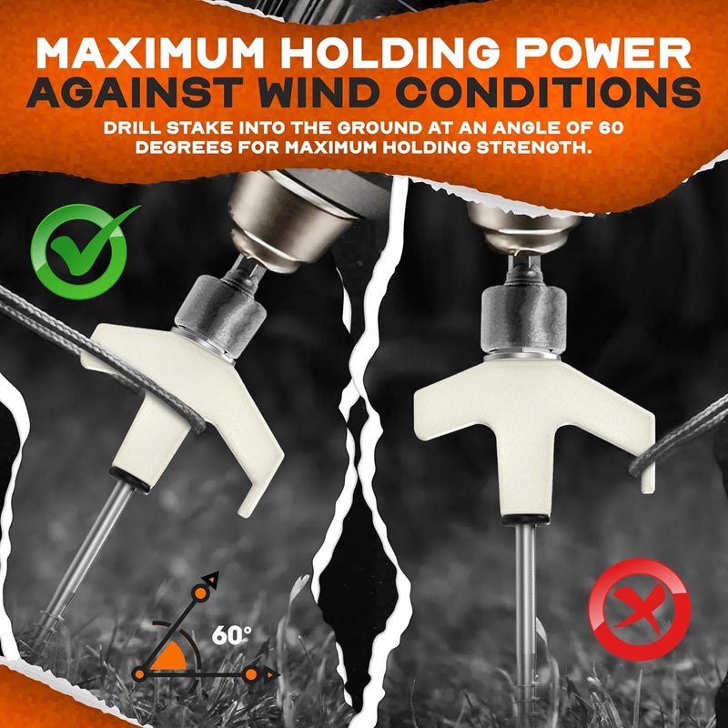 Adventure Seeka 15-Pack 8" Heavy Duty Screw in Tent Stakes, Drill-In Ground Anchor Pegs, Includes Hex Head Driver & Storage Bag - Image 5