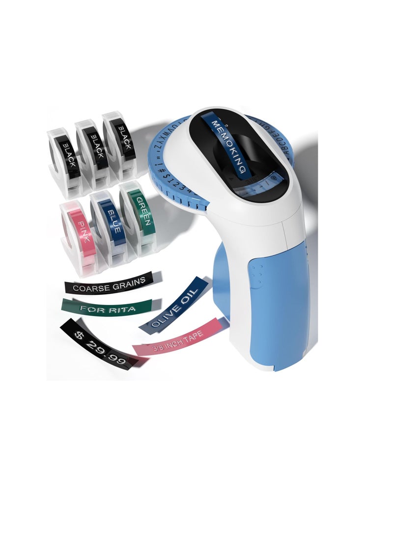 Memoking Embossing Label Maker with 6 Rolls of 3/8" (9mm) Emboss Tapes-E975 3D Embossed Label Maker Machine, Handheld Label Embossing Machine(pink - Image 1