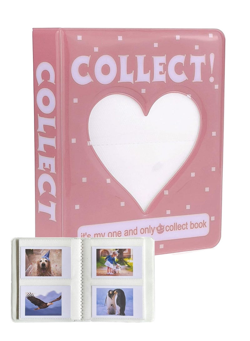 3 Inch Mini Photo Album Kpop with 128 Pockets, Photocard Binder Album Love Heart Hollow Design, Mini Photo Card Book Holder Super Kawaii Photocard Holder Binder for Business Card DIY Collection (Pink) - Image 1