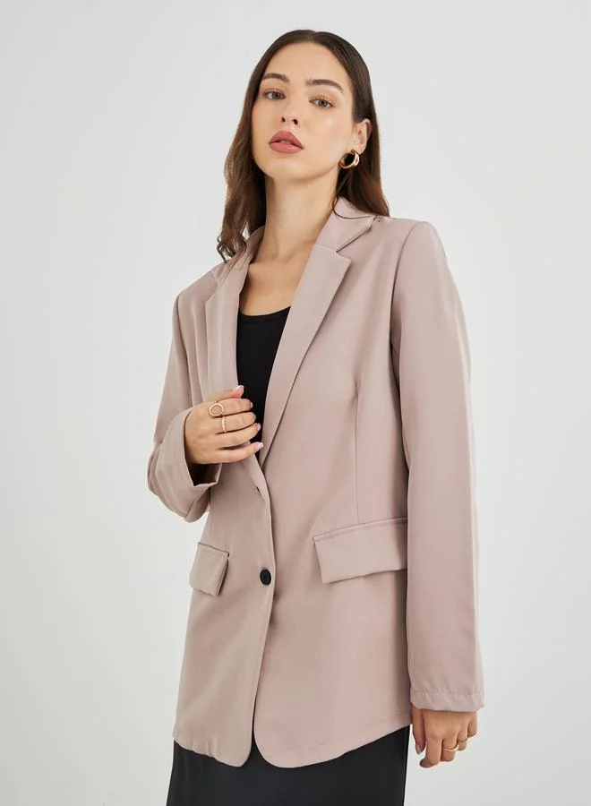 Take Two Take Two Solid Notch Label Buttoned Blazer