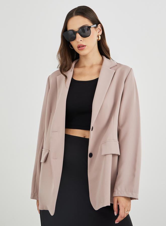 Take Two Solid Notch Label Buttoned Blazer - Image 1