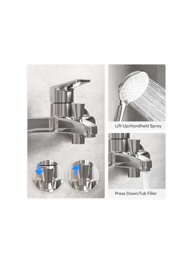 The Bros Bath Shower Mixer and Shower Head Set, Single Lever Bathroom Sink Taps with Shower Head Kit, Wall Mounted Shower Faucet Shower Mixer Valve Control Switch Bath Tap, Chrome - Image 3