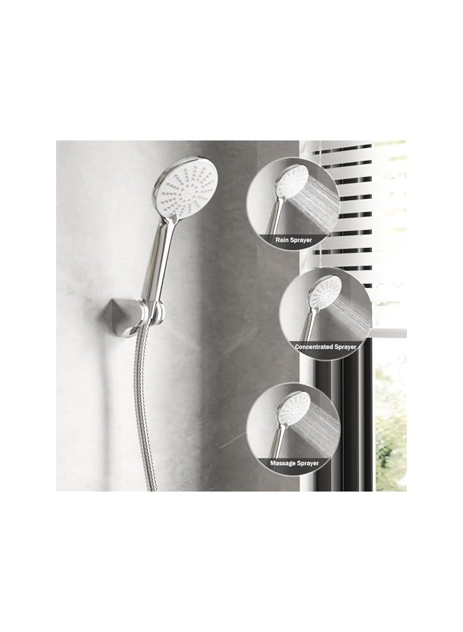 The Bros Bath Shower Mixer and Shower Head Set, Single Lever Bathroom Sink Taps with Shower Head Kit, Wall Mounted Shower Faucet Shower Mixer Valve Control Switch Bath Tap, Chrome - Image 2