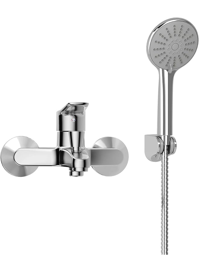 The Bros Bath Shower Mixer and Shower Head Set, Single Lever Bathroom Sink Taps with Shower Head Kit, Wall Mounted Shower Faucet Shower Mixer Valve Control Switch Bath Tap, Chrome - Image 1