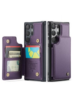 CaseMe Wallet Case for Samsung Galaxy S23 Ultra, Premium Handmade Durable PU Leather Slim Shockproof Case with [Double Magnetic Clasp] [Card Holder] [Kickstand] [RFID Blocking] (Purple)  - Image 2