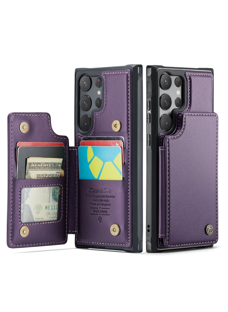 CaseMe Wallet Case for Samsung Galaxy S23 Ultra, Premium Handmade Durable PU Leather Slim Shockproof Case with [Double Magnetic Clasp] [Card Holder] [Kickstand] [RFID Blocking] (Purple)  - Image 2