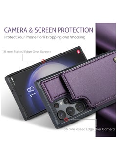 CaseMe Wallet Case for Samsung Galaxy S23 Ultra, Premium Handmade Durable PU Leather Slim Shockproof Case with [Double Magnetic Clasp] [Card Holder] [Kickstand] [RFID Blocking] (Purple)  - Image 3