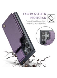 CaseMe Wallet Case for Samsung Galaxy S23 Ultra, Premium Handmade Durable PU Leather Slim Shockproof Case with [Double Magnetic Clasp] [Card Holder] [Kickstand] [RFID Blocking] (Purple)  - Image 5