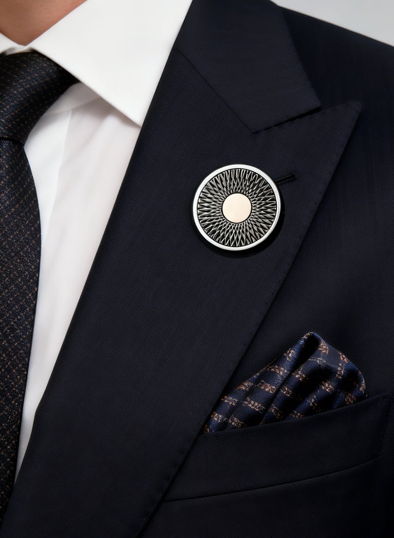 HomeNoor Classic Arc Spin Brooch, Two-Tone Round Lapel Pin, Premium Suit Accessory for Business, Wedding, Formal & Casual Wear, Perfect Gift for Men & Women - Image 1