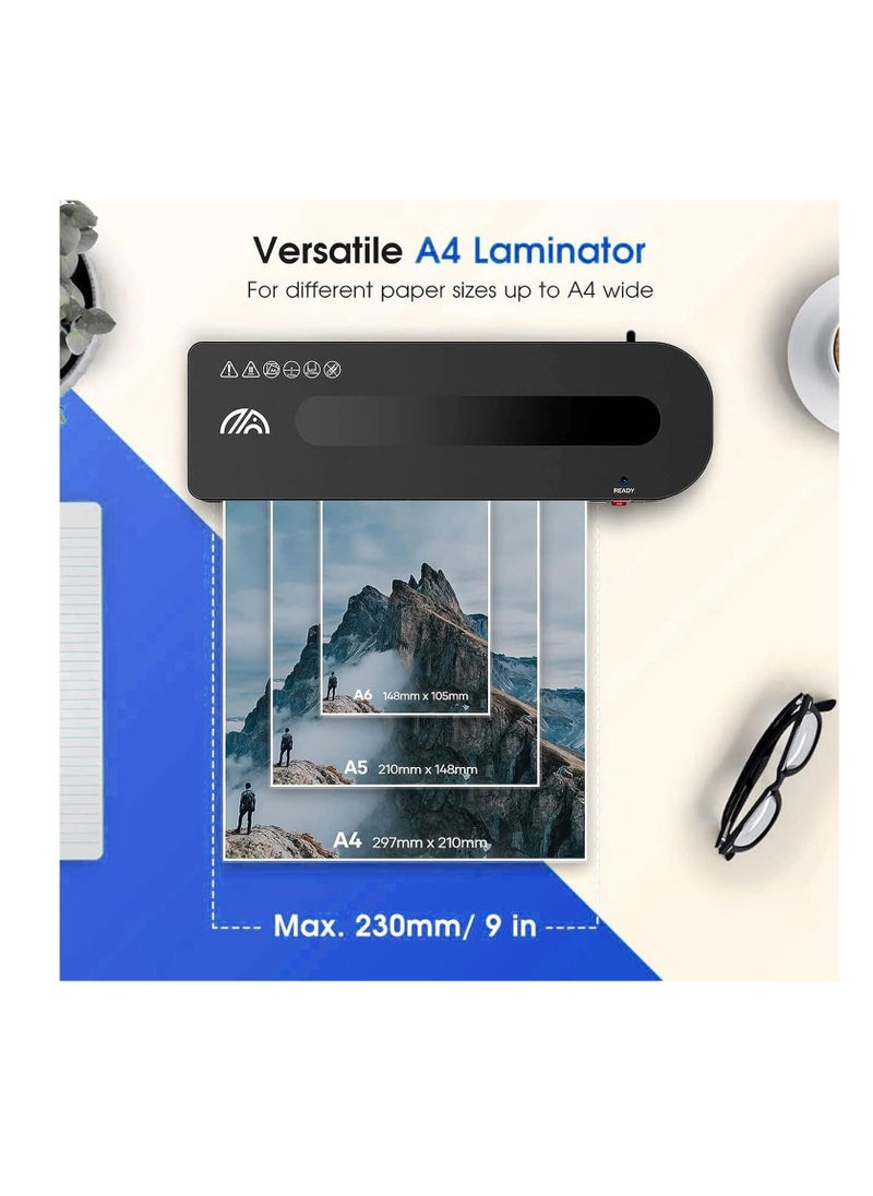 FN - A4 Laminator Machine 5 in 1 Thermal Laminator for Home Office School Use 9 inch Max Width Quick Warm-Up Paper Trimmer Corner Rounder Hole Puncher 15 Laminating Pouches - Image 1