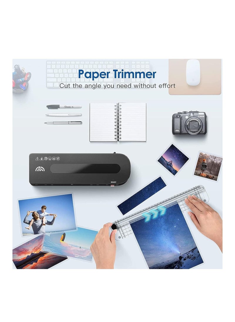 FN - A4 Laminator Machine 5 in 1 Thermal Laminator for Home Office School Use 9 inch Max Width Quick Warm-Up Paper Trimmer Corner Rounder Hole Puncher 15 Laminating Pouches - Image 1