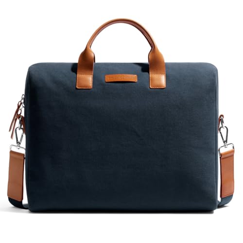 DailyObjects City Compact Fleet Canvas Large Size Laptop Messenger Bag (14L) For Unisex Sturdy Leather Handles, Side Shoulder Bag With Zip Closure, Compatible With Macbook/Laptops Upto 14", Blue - Image 1