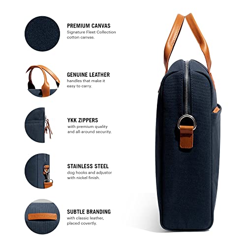 DailyObjects City Compact Fleet Canvas Large Size Laptop Messenger Bag (14L) For Unisex Sturdy Leather Handles, Side Shoulder Bag With Zip Closure, Compatible With Macbook/Laptops Upto 14", Blue - Image 4