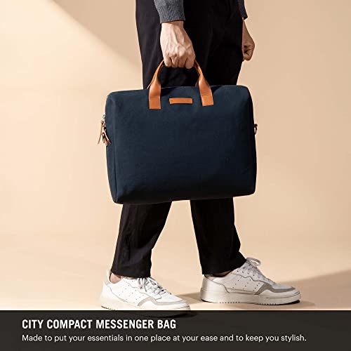 DailyObjects City Compact Fleet Canvas Large Size Laptop Messenger Bag (14L) For Unisex Sturdy Leather Handles, Side Shoulder Bag With Zip Closure, Compatible With Macbook/Laptops Upto 14", Blue - Image 3