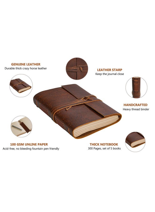HLC Leather Notebook - Rustic Handmade Vintage Leather Bound Journals For Men And Women - Leather Craft Unlined Paper 300 Pages, Leather Book Diary Pocket Notebook, Diary To Write In (7.5" X 10" Inch) - Image 2