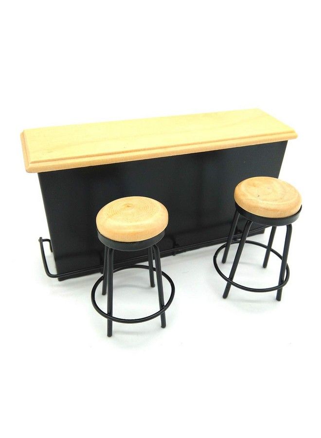 Posee Dollhouse Taproom Bar Counter with 2 Stools 1:12 Miniature Furniture Decor - Image 1