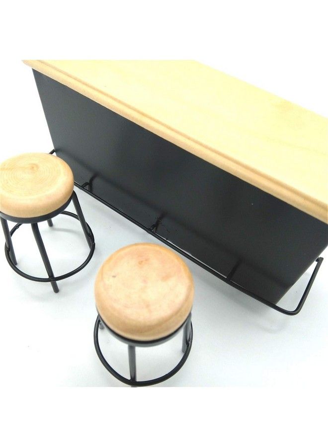 Posee Dollhouse Taproom Bar Counter with 2 Stools 1:12 Miniature Furniture Decor - Image 3