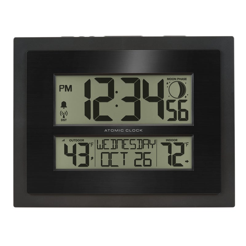 La Crosse Technology La Crosse Technology 51375624INT Digital Atomic Clock with Outdoor Temperature and Moon PhaseBlack 