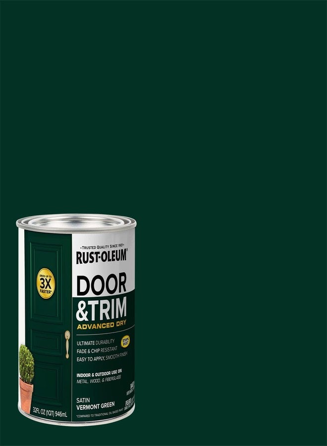 Rust-Oleum 376514 Advanced Dry Door & Trim Paint, Quart, Satin Vermont Green - Image 2