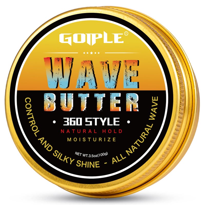 Goiple Wave Butter 360 Wave Grease for Men Wave Butter for Layered Waves Moisture Control and Silky Shine All Natural Wave Cream with Shea Butter and Beeswax for Wolfing 35 OZ