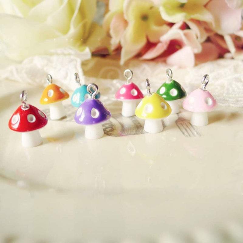 كلاراكو Klarako 30 قطعة من قلادات الفطر الصغيرة، قطع مجوهرات، تماثيل فطر صغيرة، قلادات لصنع المجوهرات، قلادة حرفية، قلادات فطر، حلية راتنجية، هاتف محمول بنفسجي، محفظة أطفال - Image 3